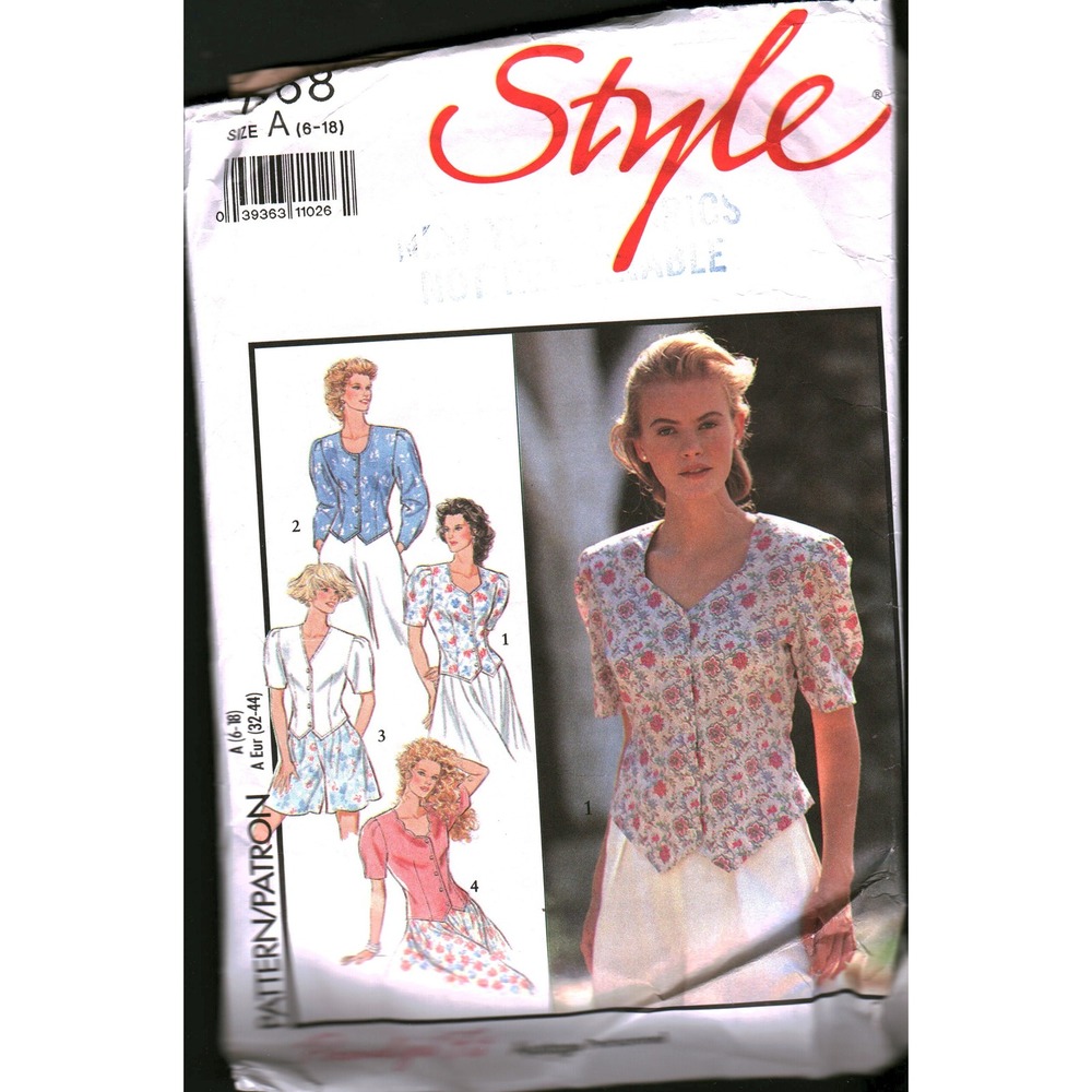 Style 1868 Sewing Pattern Misses Blouses Shaped Hem Darts Size A 6-10 Vintage